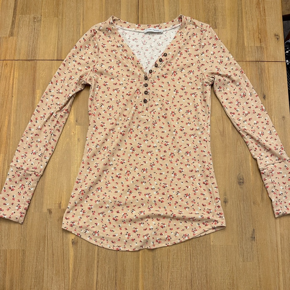 Mindy Mae’s Market floral Henley shirt